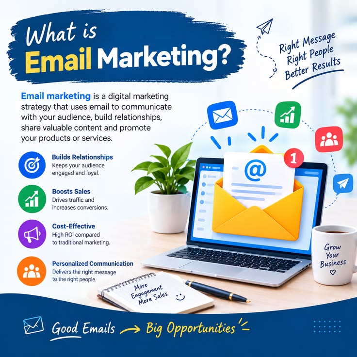 What is email marketing: build relationships, boost sales, cost-effective, personalized communication